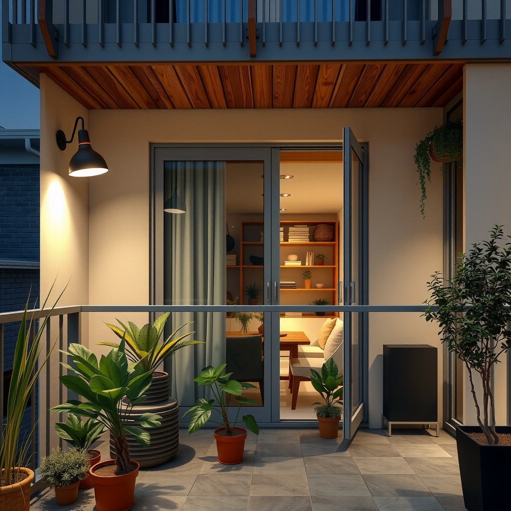 Kako urediti balkon s modernom rasvjetom i biljkama